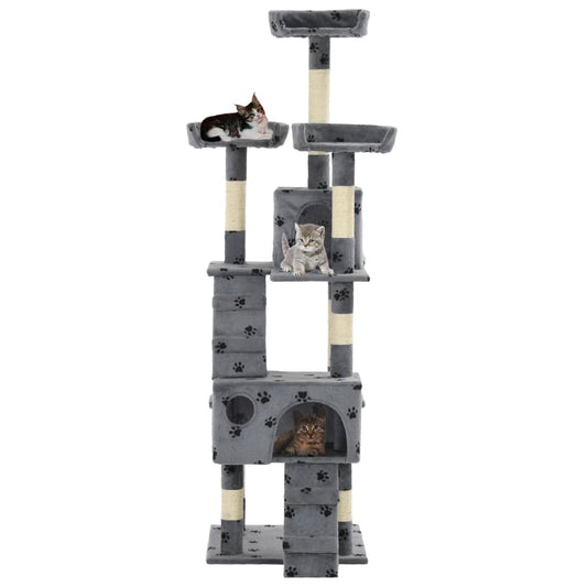 Cat Tree with Sisal Scratching Posts 170 cm Paw Prints Grey Cat Tree with Sisal Scratching Posts 170 cm Paw Prints Grey