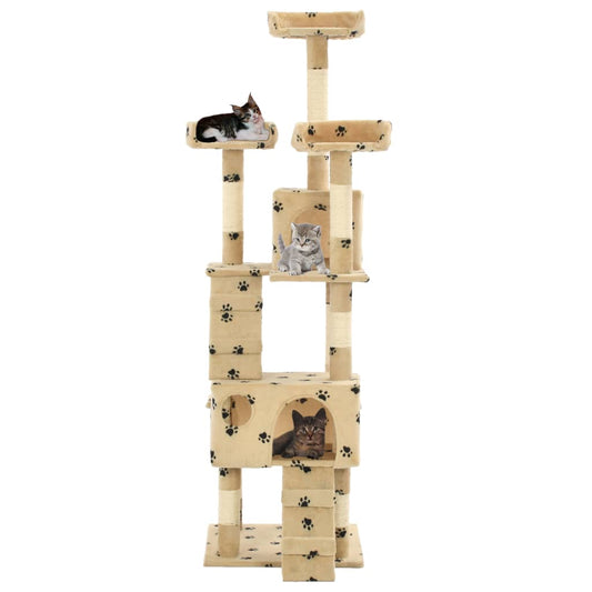 Cat Tree with Sisal Scratching Posts 170 cm Paw Prints Beige Cat Tree with Sisal Scratching Posts 170 cm Paw Prints Beige