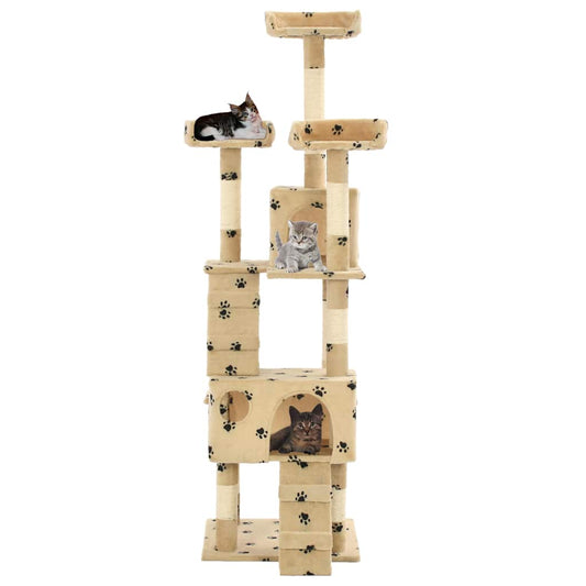 170615 vidaXL Cat Tree with Sisal Scratching Posts 170 cm Paw Prints Beige 170615 vidaXL Cat Tree with Sisal Scratching Posts 170 cm Paw Prints Beige