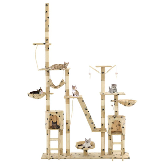 Cat Tree | Beige with paw prints | Particle board, Plush, Sisal Cat Tree | Beige with paw prints | Particle board, Plush, Sisal