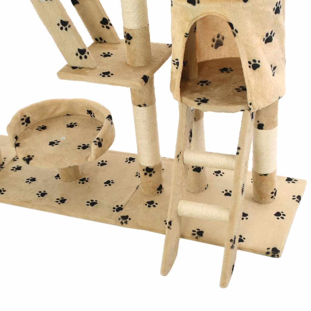 Cat Tree with Sisal Scratching Posts 230-250cm Paw Prints Beige
