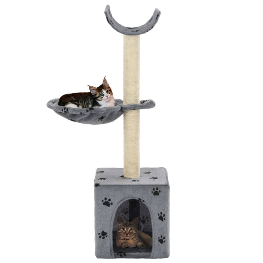 Cat Tree with Sisal Scratching Posts 105 cm Paw Prints Grey Cat Tree with Sisal Scratching Posts 105 cm Paw Prints Grey
