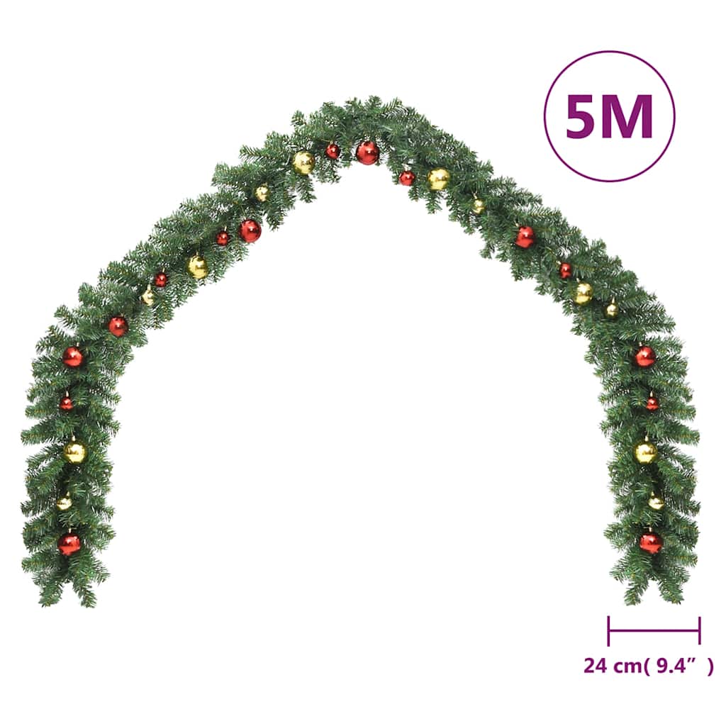 246406 vidaXL Christmas Garland Decorated with Baubles and LED Lights 5 m