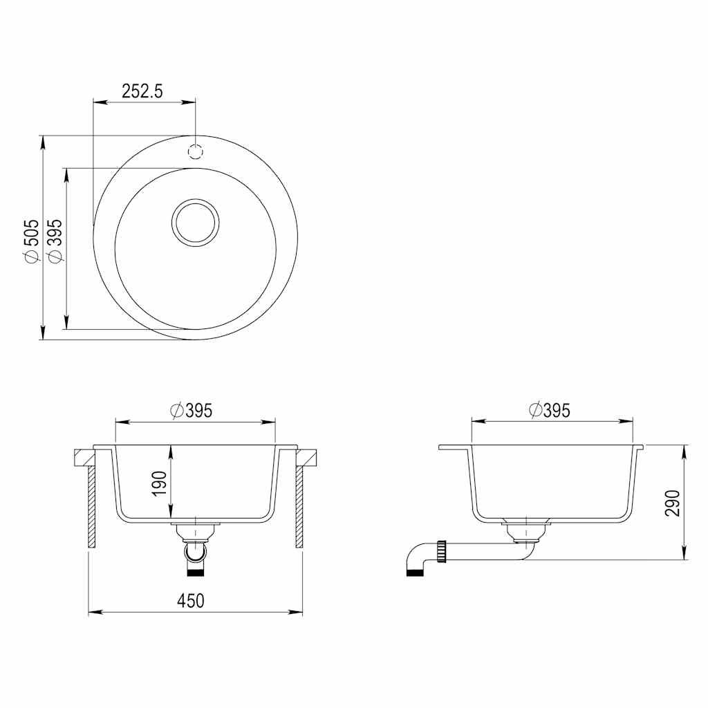 Granite Kitchen Sink Single Basin Round Grey