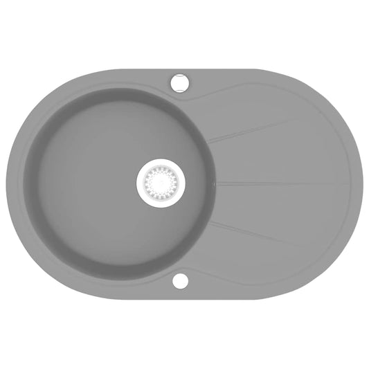 142959 vidaXL Granite Kitchen Sink Single Basin Oval Grey 142959 vidaXL Granite Kitchen Sink Single Basin Oval Grey