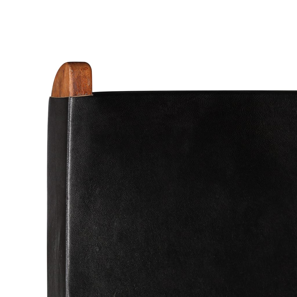 Folding Chair Black Real Leather