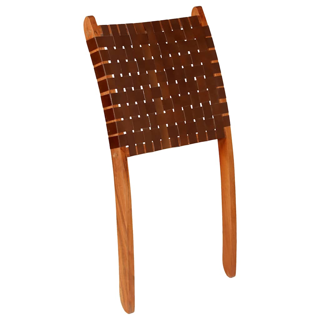 246365 vidaXL Folding Chair Crossed-Stripe Brown Real Leather