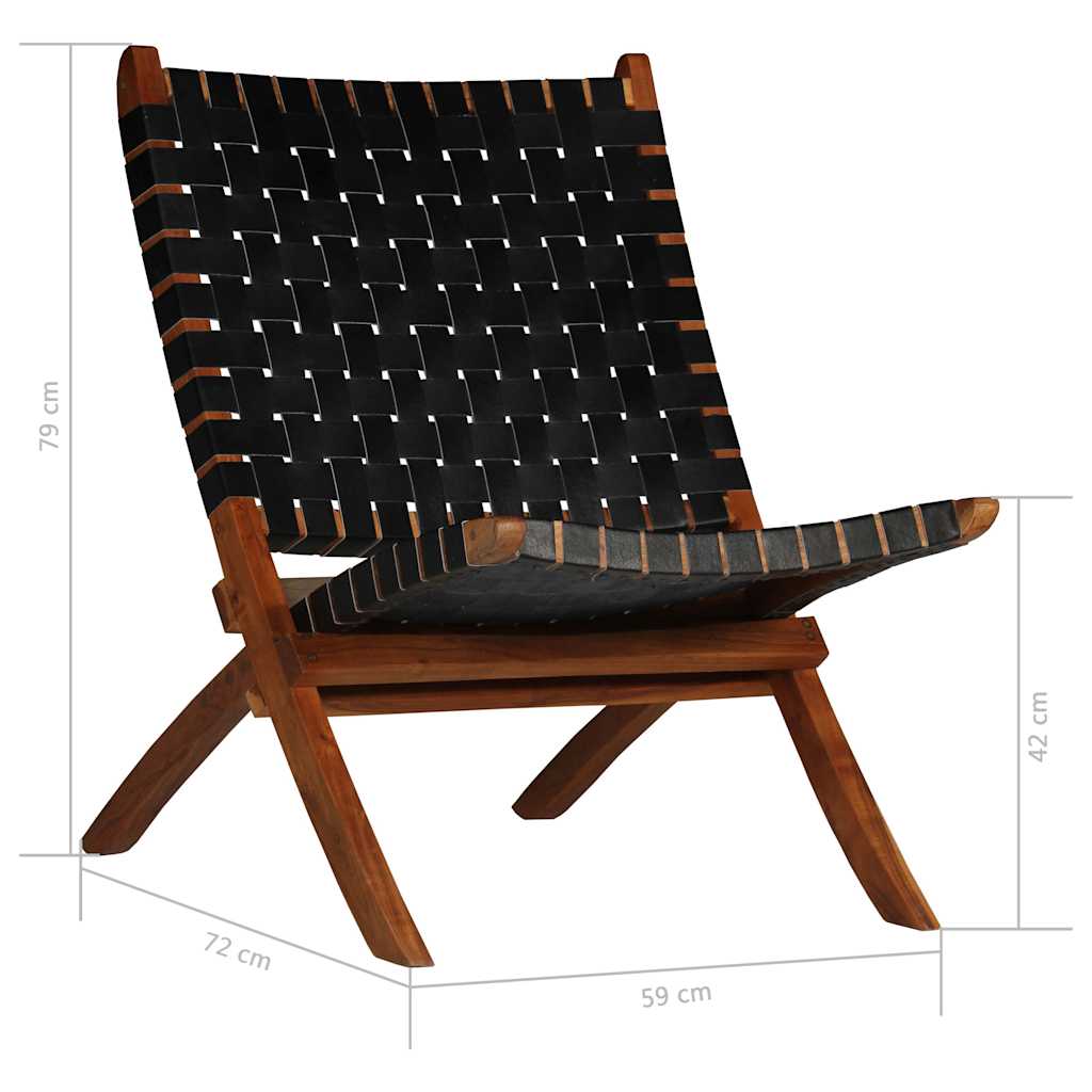 246366 vidaXL Folding Chair Crossed-Stripe Black Real Leather