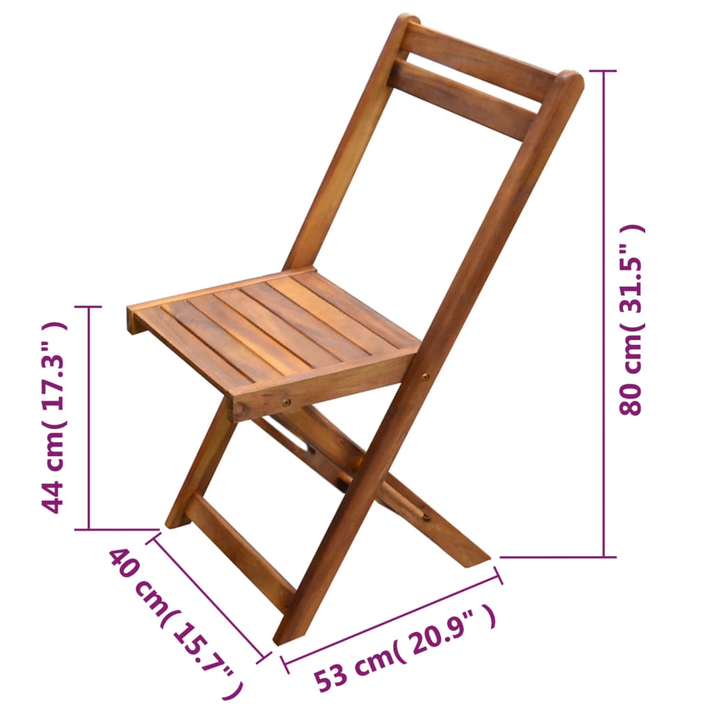 44015 vidaXL 3 Piece Folding Bistro Set Solid Acacia Wood