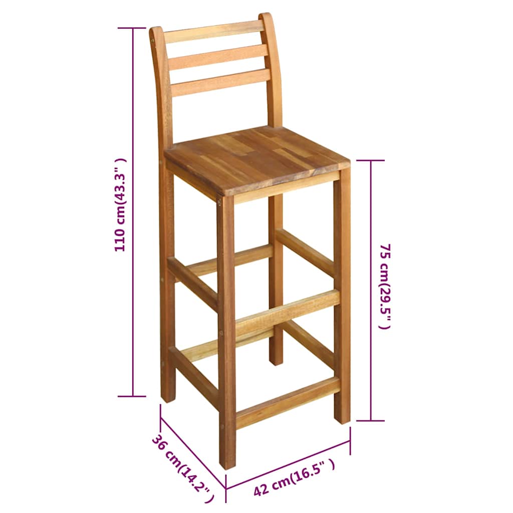 Bar Stools 2 pcs Solid Acacia Wood
