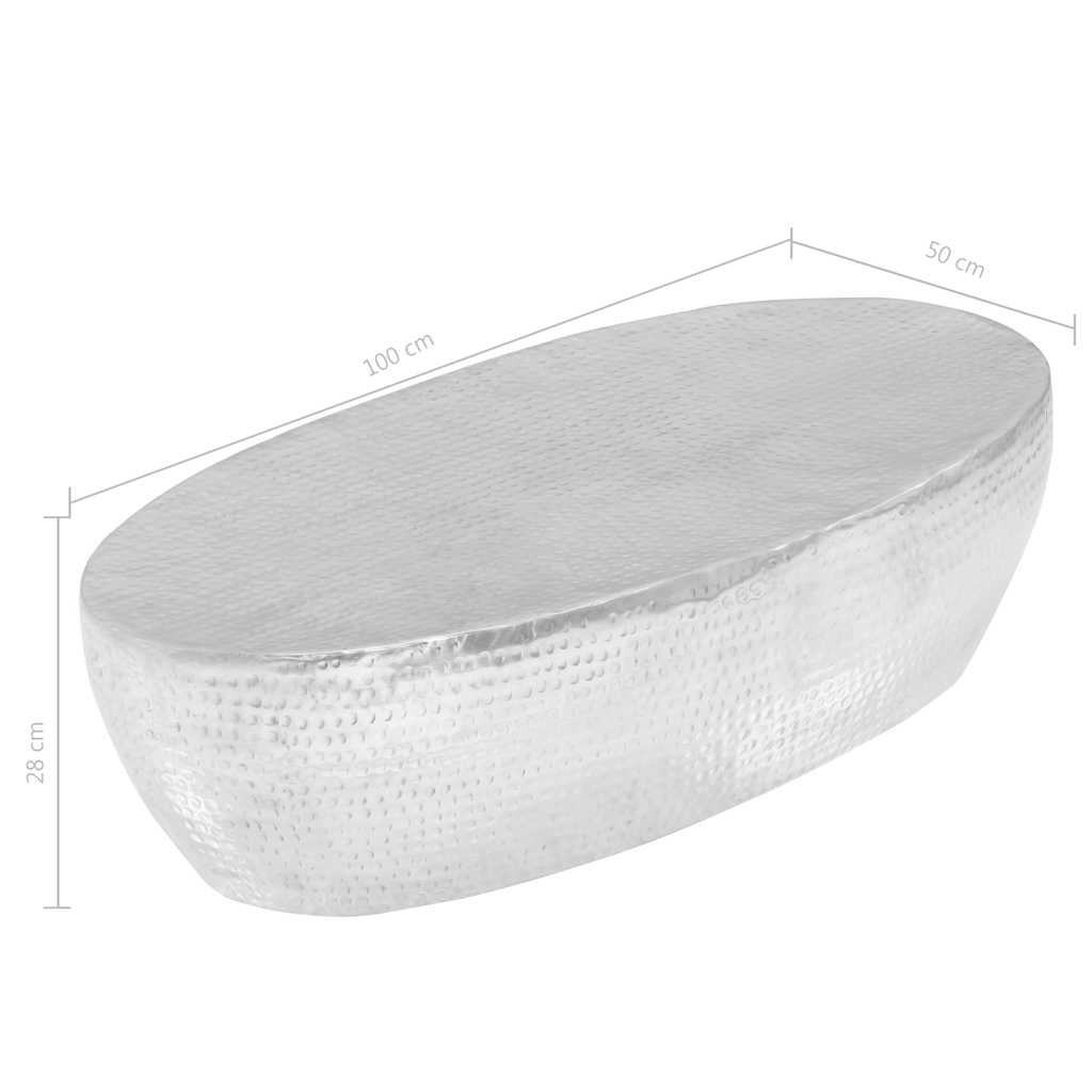 246506 vidaXL Coffee Table Hammered Silver 100x50x28 cm Aluminium