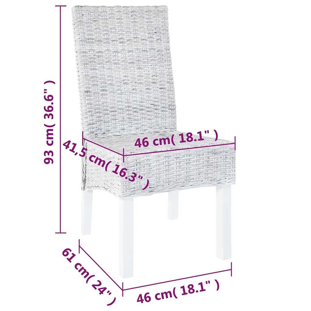 Dining Chairs 2 pcs Light Brown Kubu Rattan and Mahogany Wood