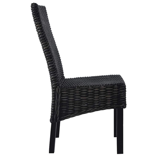 Dining Chairs 2 pcs Black Kubu Rattan and Mahogany Wood Dining Chairs 2 pcs Black Kubu Rattan and Mahogany Wood