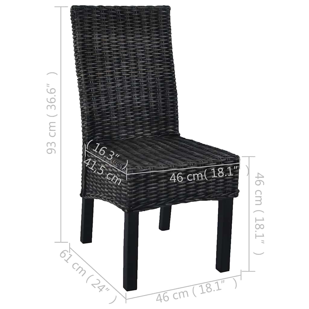 Dining Chairs 2 pcs Black Kubu Rattan and Mahogany Wood