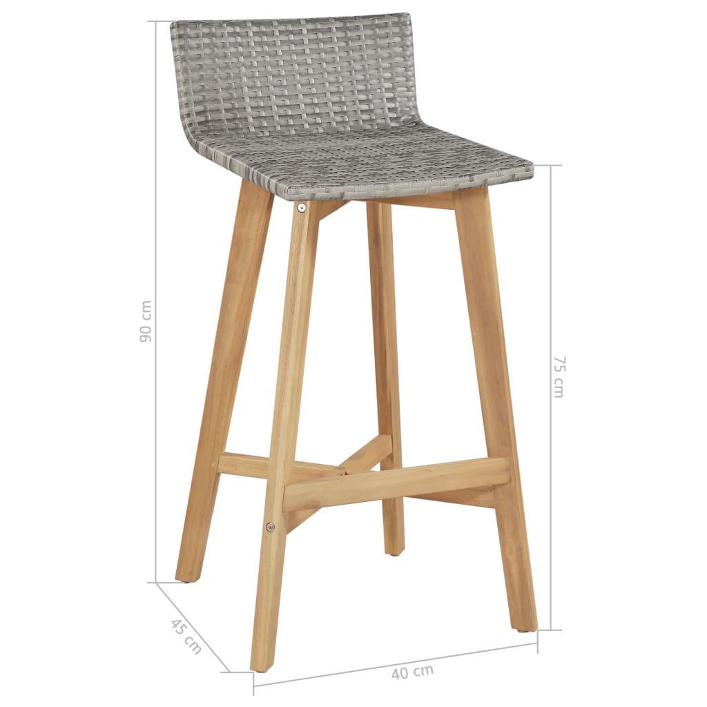 Bar Chair | Set of 2 | Brown | Solid acacia wood | Standard | Footrest