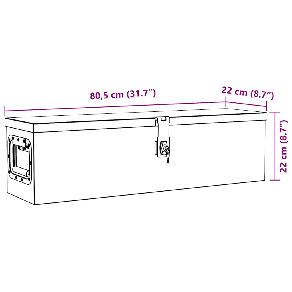 Aluminium Box 80,5x22x22 cm Silver