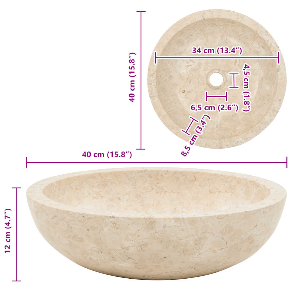 Sink 40x12 cm Marble Cream