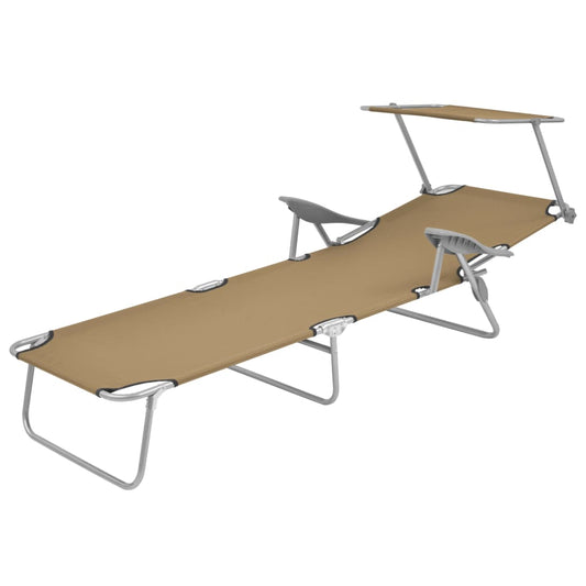 Folding Sun Lounger with Canopy Steel Taupe Folding Sun Lounger with Canopy Steel Taupe