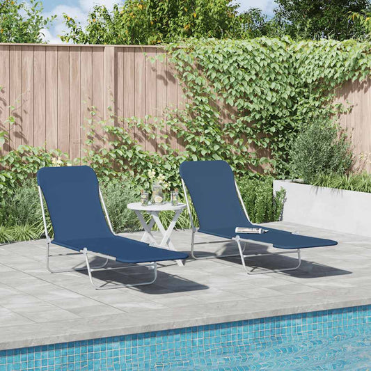 Folding Sun Loungers 2 pcs Steel and Fabric Blue Folding Sun Loungers 2 pcs Steel and Fabric Blue