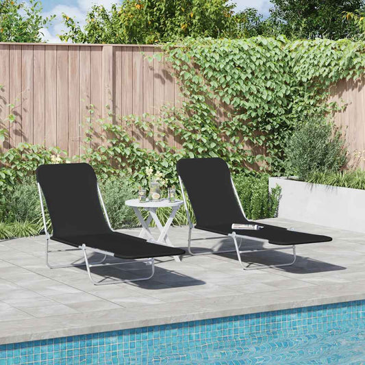 Folding Sun Loungers 2 pcs Steel and Fabric Black Folding Sun Loungers 2 pcs Steel and Fabric Black