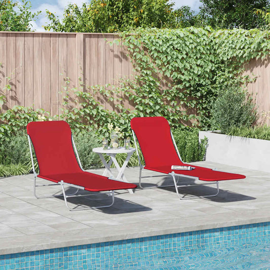 Folding Sun Loungers 2 pcs Steel and Fabric Red Folding Sun Loungers 2 pcs Steel and Fabric Red