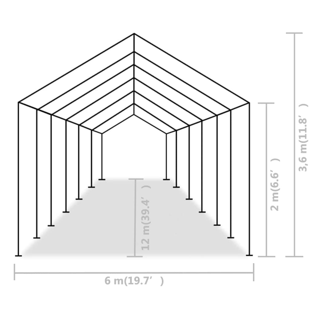 Party Tent PE 6x12 m Grey