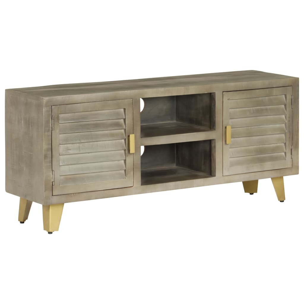 246681 vidaXL TV Cabinet Solid Mango Wood Grey with Brass 110x30x48 cm