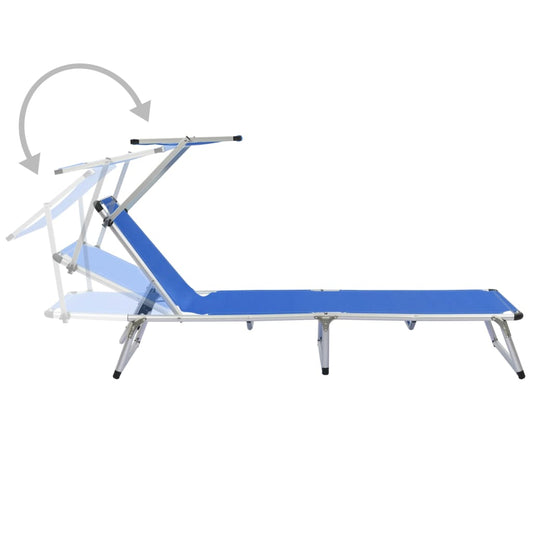 Folding Sun Lounger with Roof Aluminium and Textilene Blue Folding Sun Lounger with Roof Aluminium and Textilene Blue