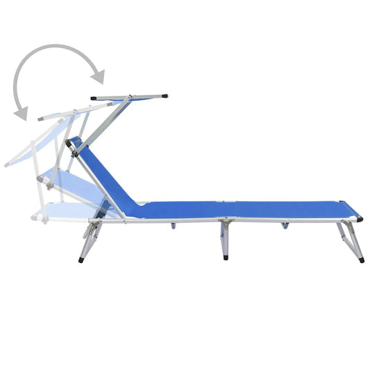 44332 vidaXL Folding Sun Lounger with Roof Aluminium and Textilene Blue 44332 vidaXL Folding Sun Lounger with Roof Aluminium and Textilene Blue