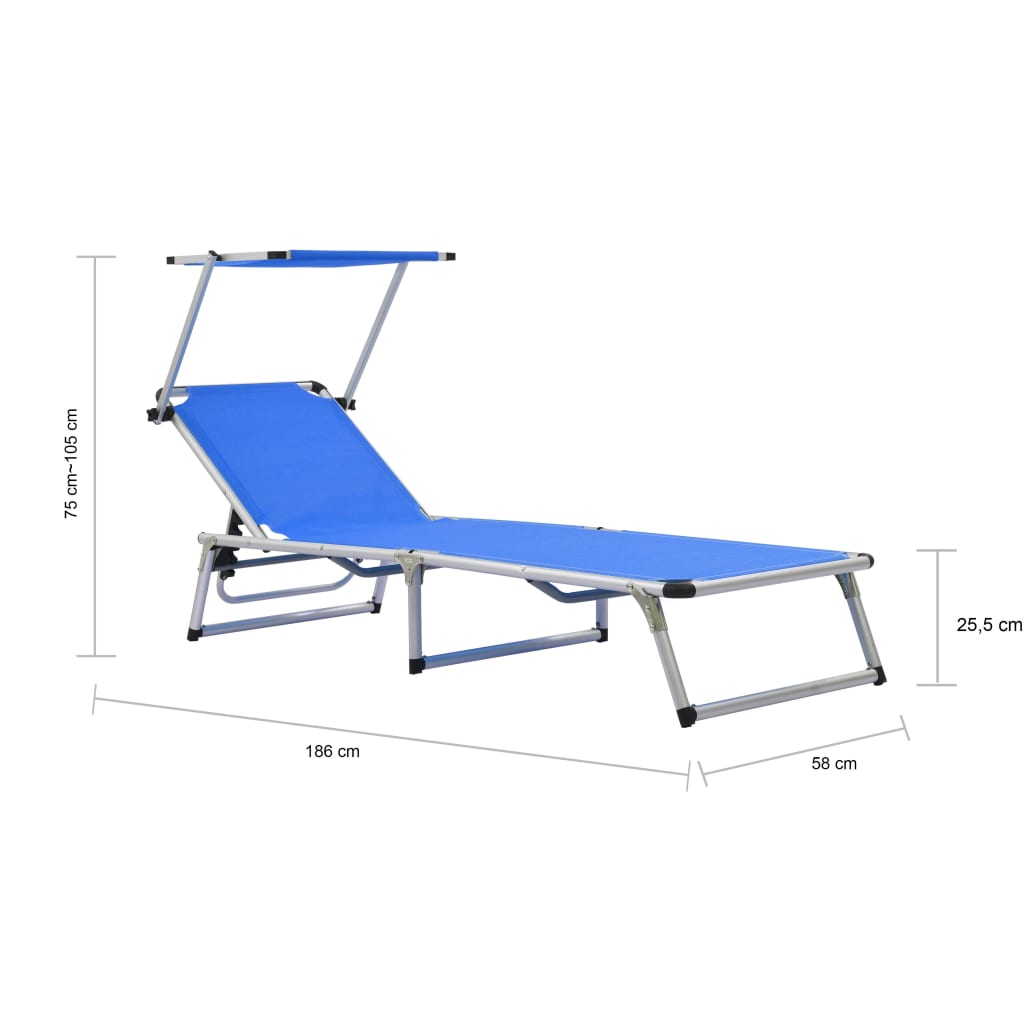 44332 vidaXL Folding Sun Lounger with Roof Aluminium and Textilene Blue