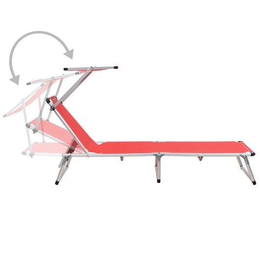 Folding Sun Lounger with Roof Aluminium and Textilene Red Folding Sun Lounger with Roof Aluminium and Textilene Red
