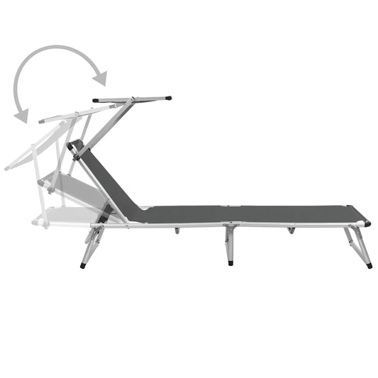 44335 vidaXL Folding Sun Lounger with Roof Aluminium and Textilene Grey 44335 vidaXL Folding Sun Lounger with Roof Aluminium and Textilene Grey