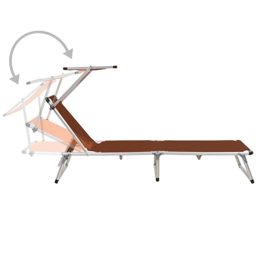 Folding Sun Lounger with Roof Aluminium and Textilene Brown Folding Sun Lounger with Roof Aluminium and Textilene Brown