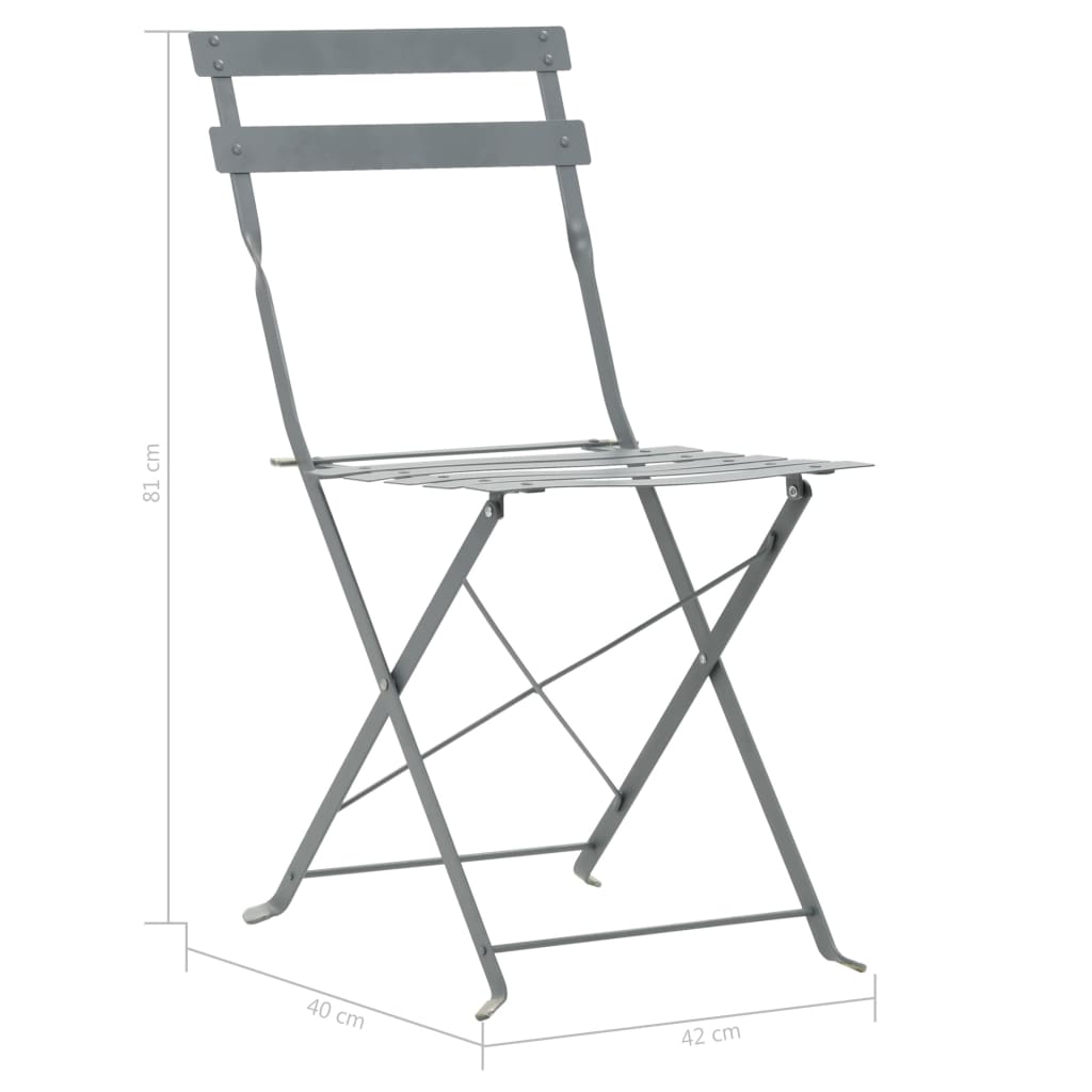 Bistro Set | Steel Grey | Powder-coated steel | Space-saving | Foldable