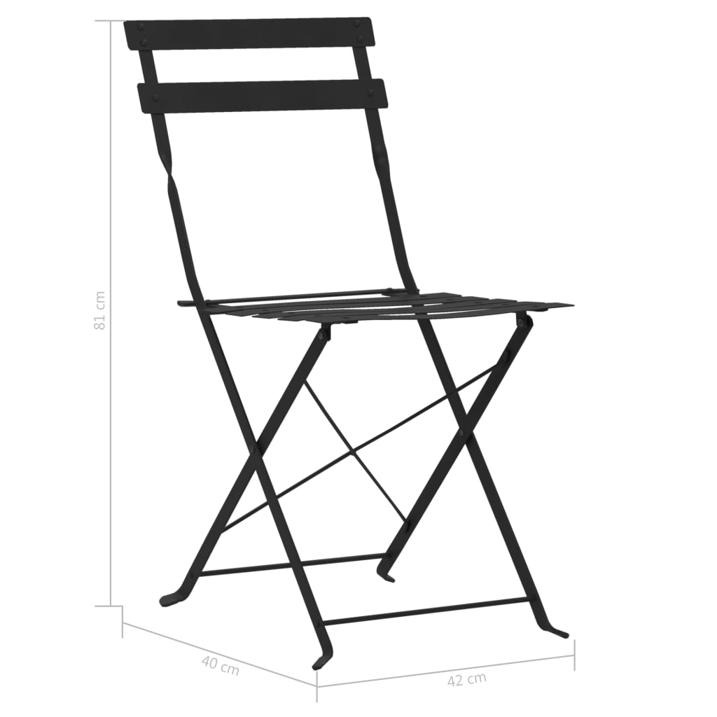 Bistro Set | Black | Powder-coated steel | Compact | Foldable