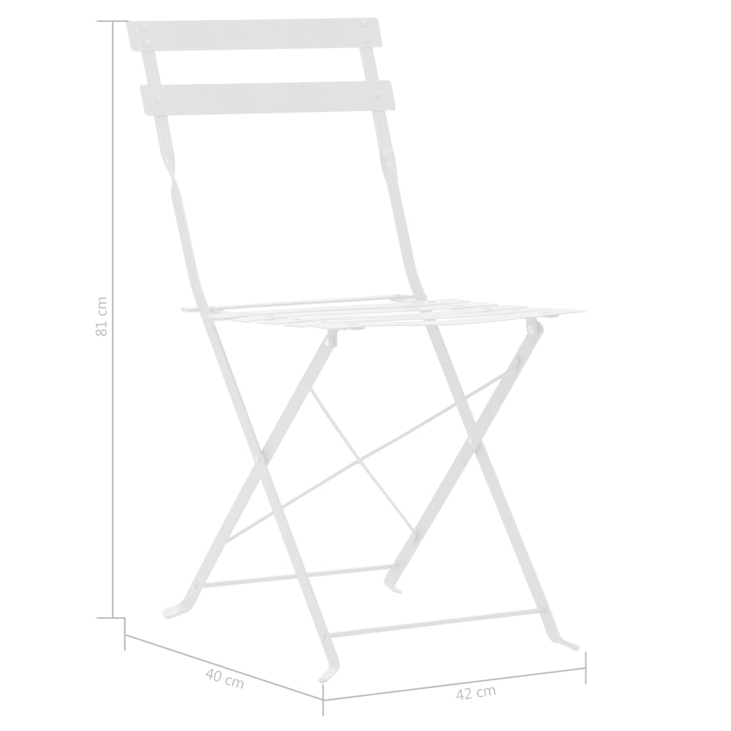 Bistro Set | White | Powder-Coated Steel | Compact | Foldable