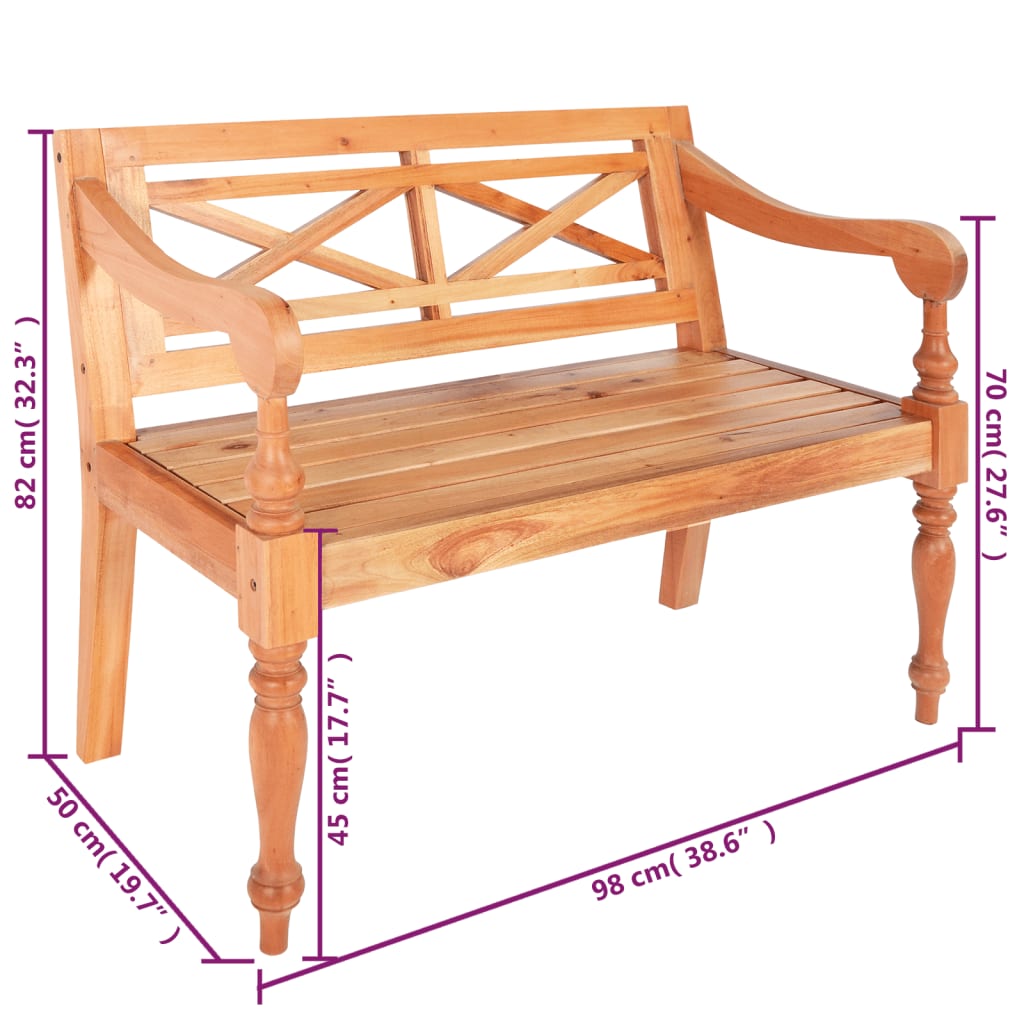 Batavia Bench 98 cm Solid Mahogany Wood Light Brown