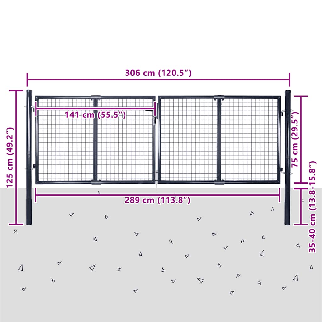 Mesh Garden Gate Galvanised Steel 300x75 cm Grey