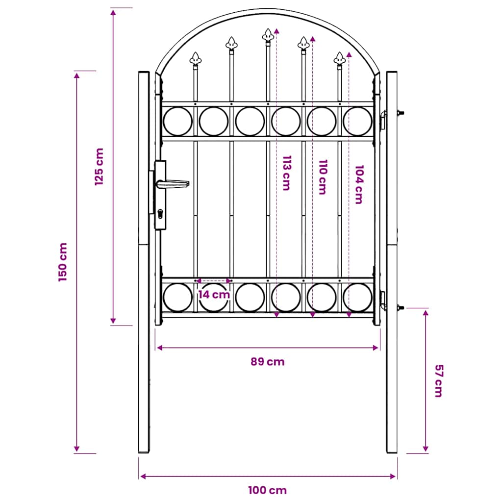 Fence Gate "ASSEN" with Arched Top Steel 102x125 cm Black