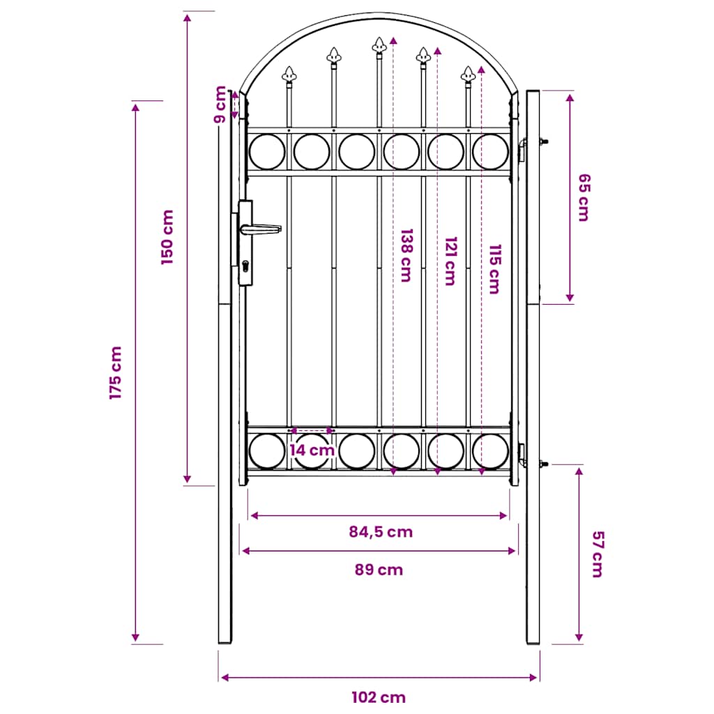 Fence Gate ASSEN with Arched Top Steel 102x150 cm Black