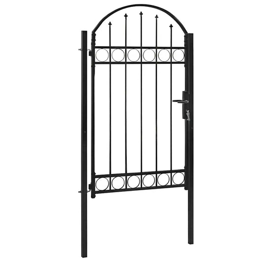 Fence Gate "ASSEN" with Arched Top Steel 102x175 cm Black Fence Gate "ASSEN" with Arched Top Steel 102x175 cm Black