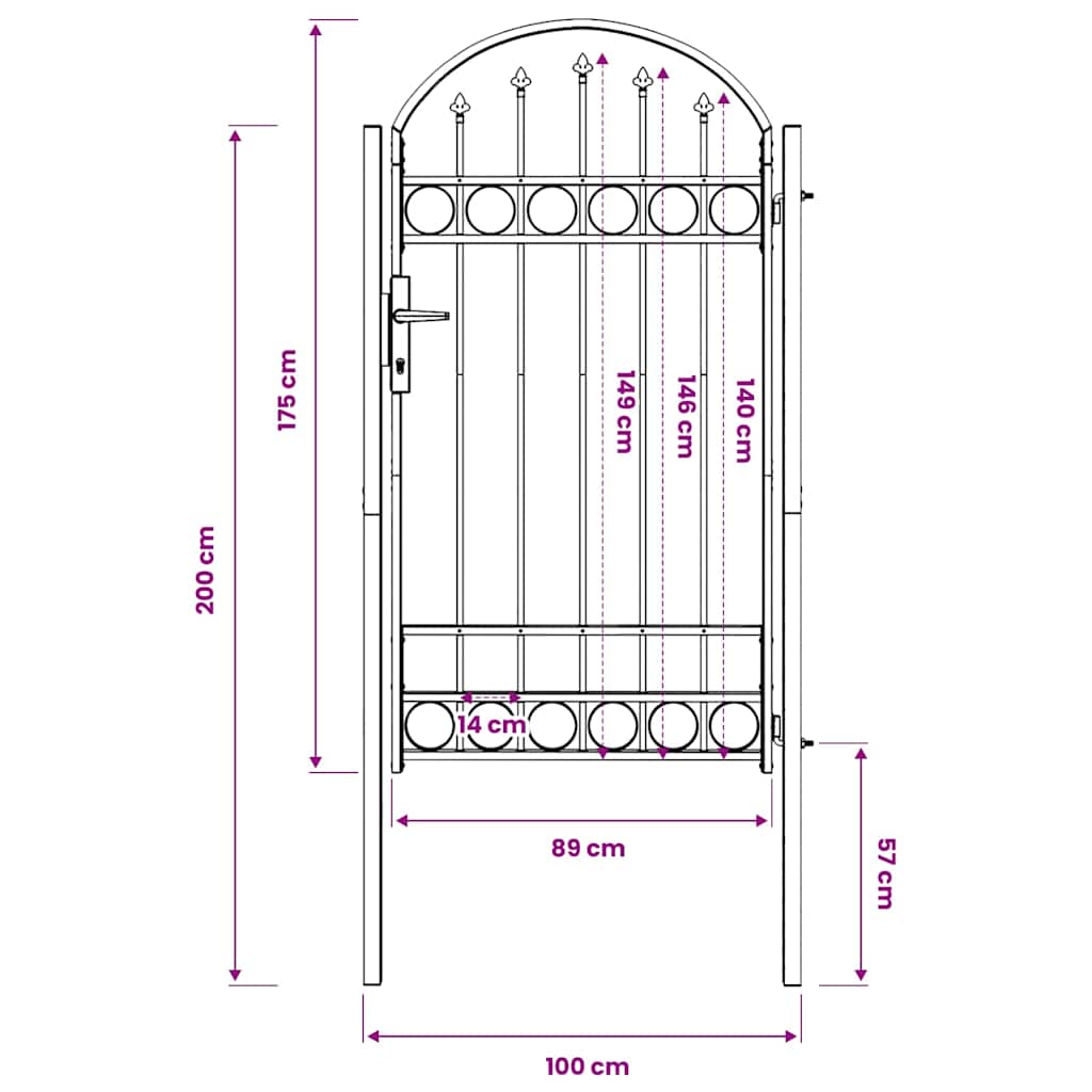 Fence Gate "ASSEN" with Arched Top Steel 102x175 cm Black