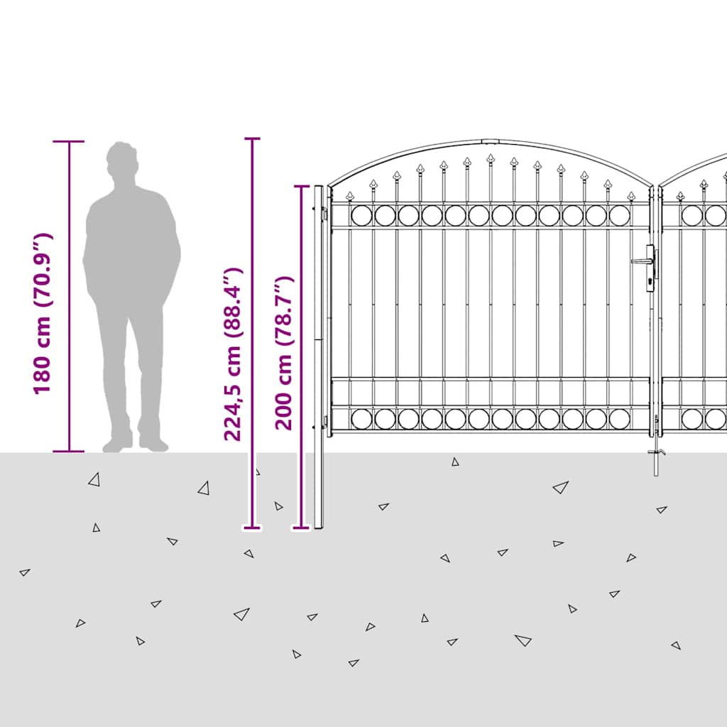 Fence Gate "ASSEN" Double Door with Arched Top Steel 400x175 cm