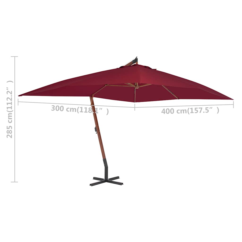 Cantilever Garden Parasol with Pole 400x300 cm Bordeaux Red