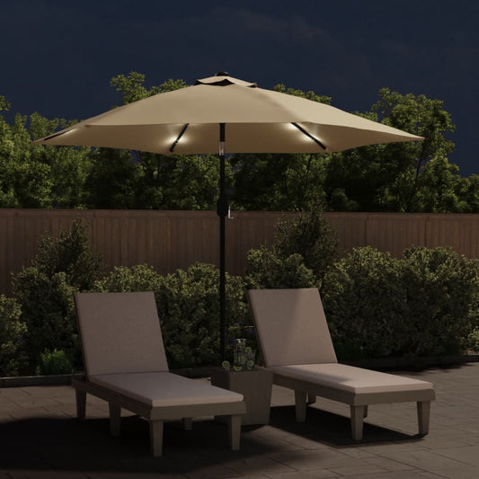 Garden Parasol with LED Lights and Steel Pole 300 cm Taupe Garden Parasol with LED Lights and Steel Pole 300 cm Taupe