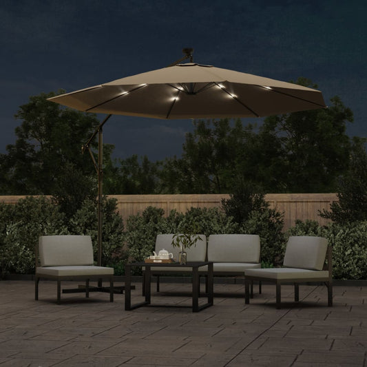 Cantilever Garden Parasol with LED Lights and Steel Pole 300 cm Taupe Cantilever Garden Parasol with LED Lights and Steel Pole 300 cm Taupe