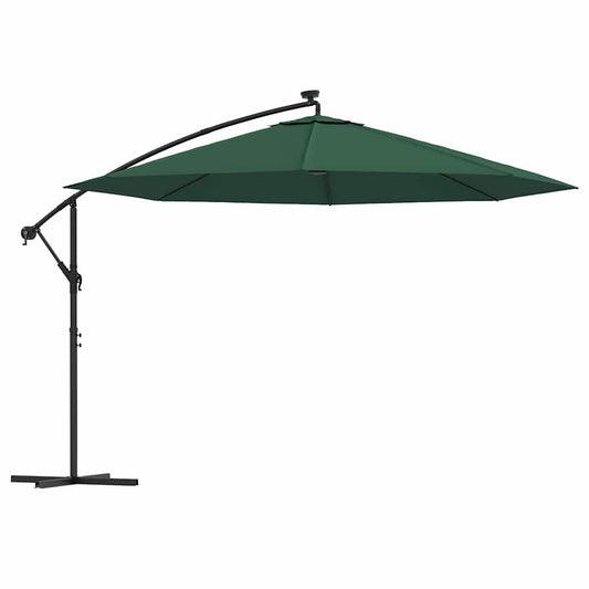 Cantilever Garden Parasol with LED Lights&Pole 350 cm Green Cantilever Garden Parasol with LED Lights&Pole 350 cm Green