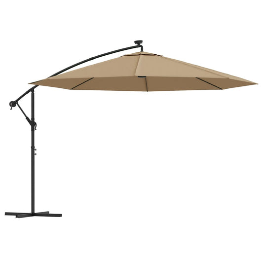 Cantilever Garden Parasol with LED Lights and Metal Pole 350 cm Taupe Cantilever Garden Parasol with LED Lights and Metal Pole 350 cm Taupe