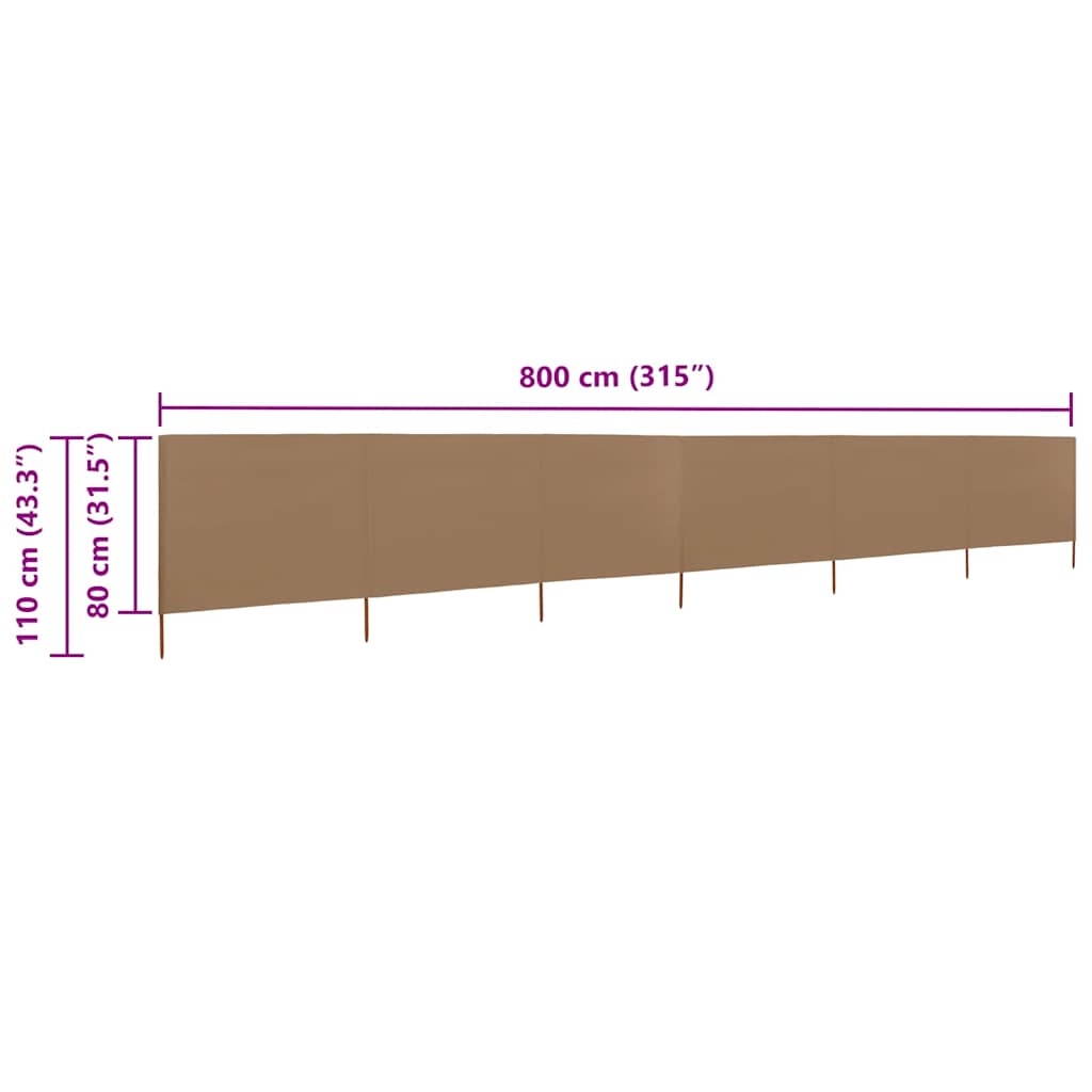 6-panel Wind Screen Fabric 800x80 cm Taupe