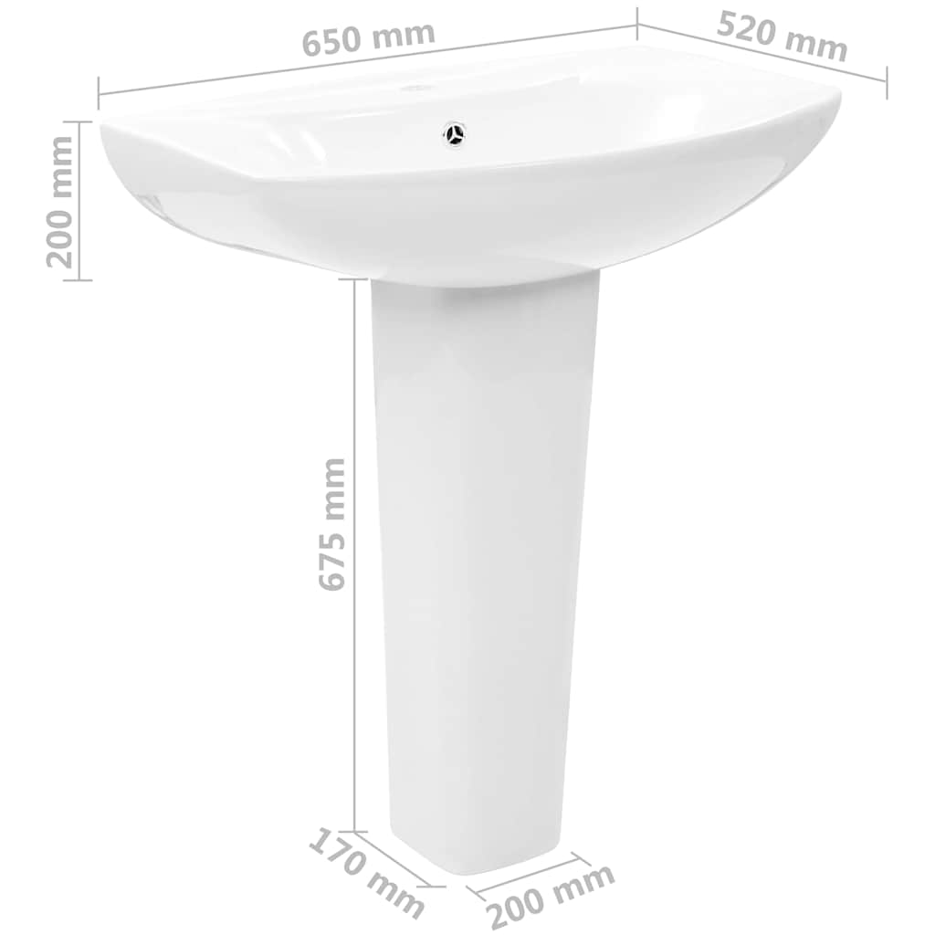 143001 vidaXL Freestanding Basin with Pedestal Ceramic White 650x520x200 mm